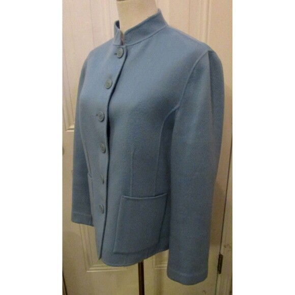 Carole Little Jacket Periwinkle Blue 100% Wool Button Front Pockets Size L - Picture 3 of 9